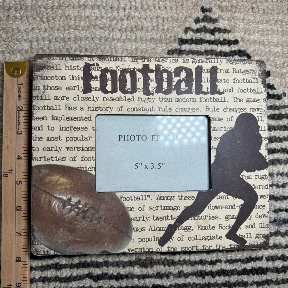 Wood‎ Football Photo Frame 5x3.5 Rustic Sports Decor Brown Black Americana